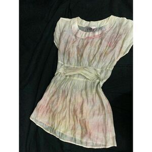 Romeo Juliet Womens Sheer Pink Yellow Beige Short Sleeve Top Blouse Small